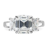 Sterling Silver Rhodium-plated Emerald-cut CZ 3-stone Ring view 4