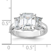 Sterling Silver Rhodium-plated Emerald-cut CZ 3-stone Ring view 5