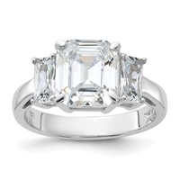Sterling Silver Rhodium-plated Emerald-cut CZ 3-stone Ring view 1
