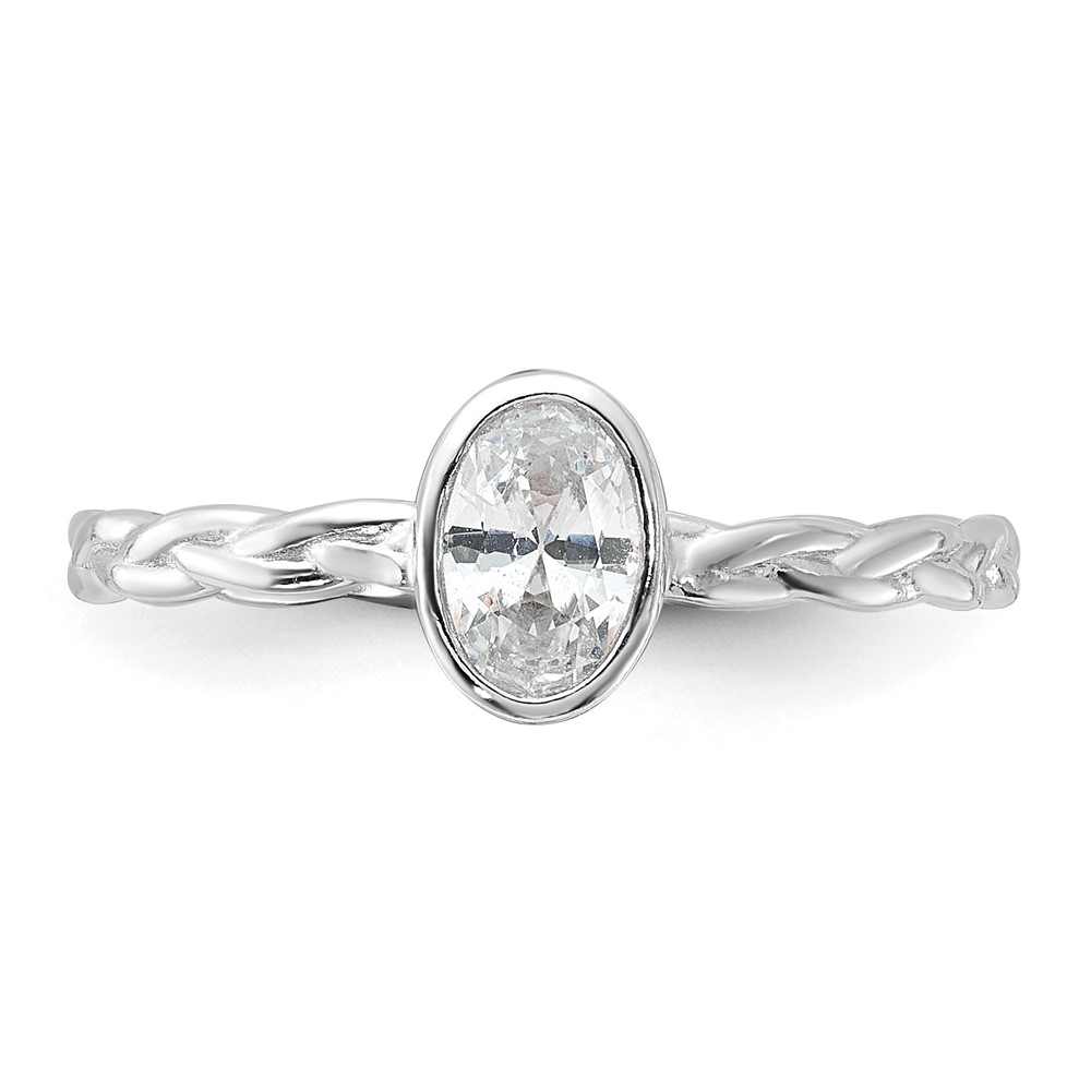 Sterling Silver Rhodium Plated CZ Braided Ring (QR6961-6)