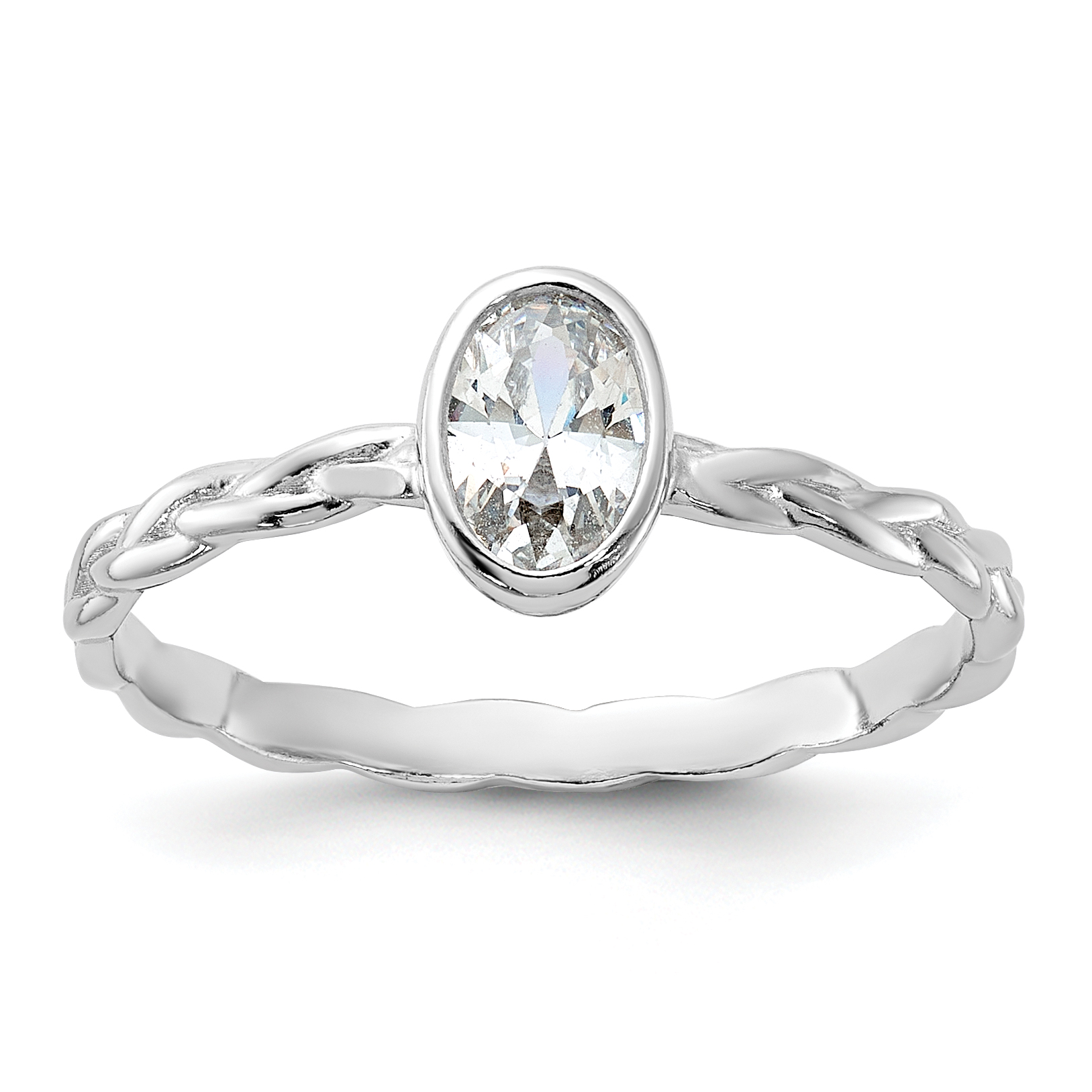 Sterling Silver Rhodium Plated CZ Braided Ring (QR6961-6)