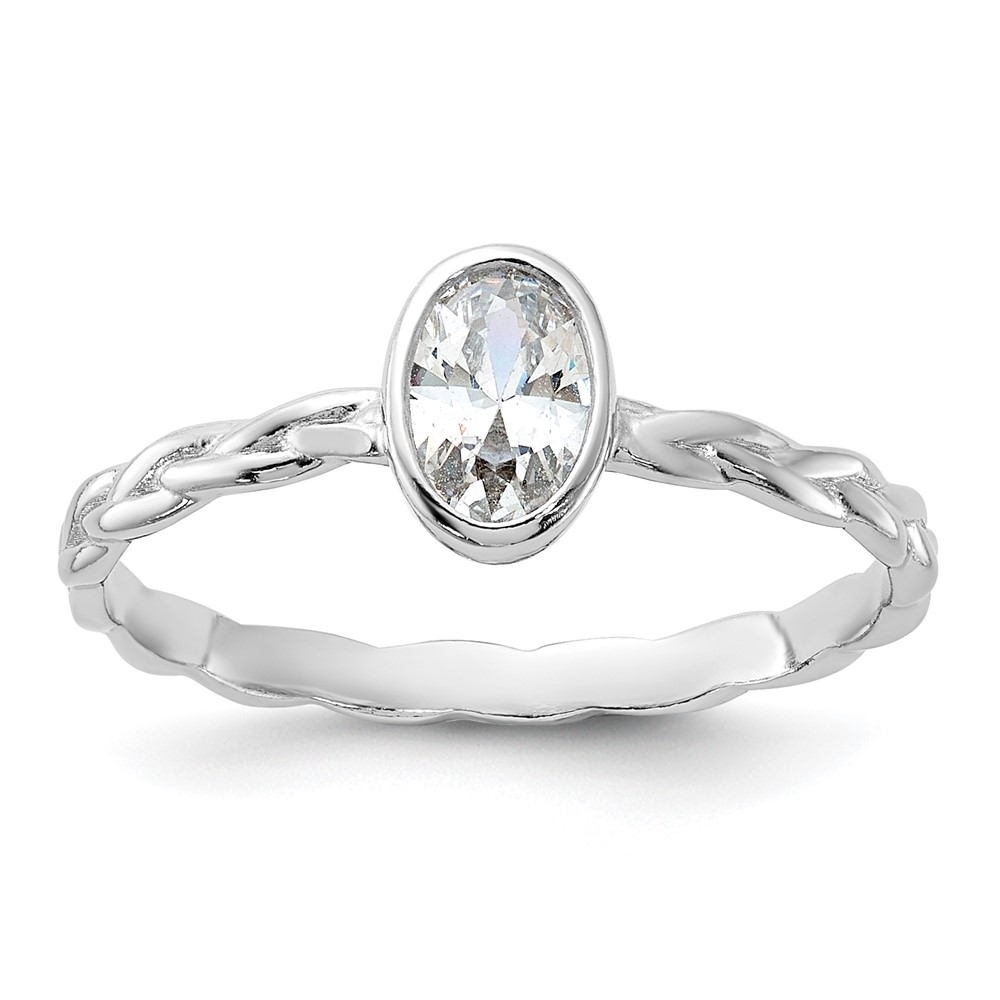 Sterling Silver Rhodium Plated CZ Braided Ring (QR6961-6)