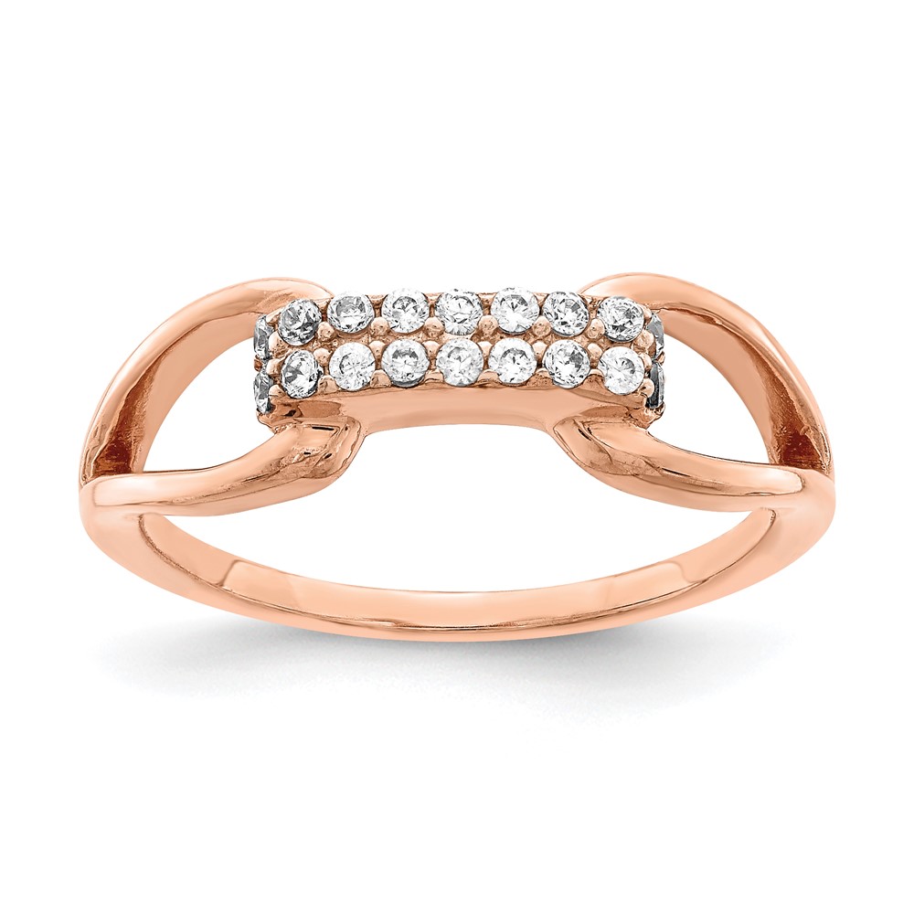 Sterling Silver Rose-tone Rectangular CZ Ring