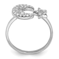 Sterling Silver Rhodium Plated CZ Star & Moon Ring view 2