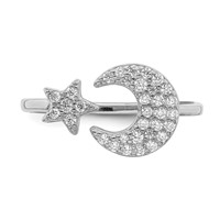 Sterling Silver Rhodium Plated CZ Star & Moon Ring view 5