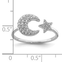 Sterling Silver Rhodium Plated CZ Star & Moon Ring view 4