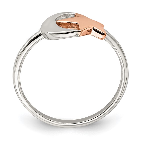 Sterling Silver Rose-tone Moon & Star Ring