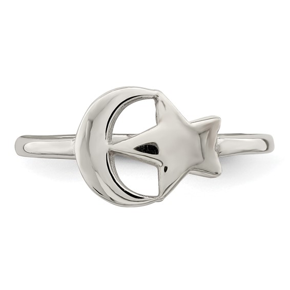 Sterling Silver Rose-tone Moon & Star Ring