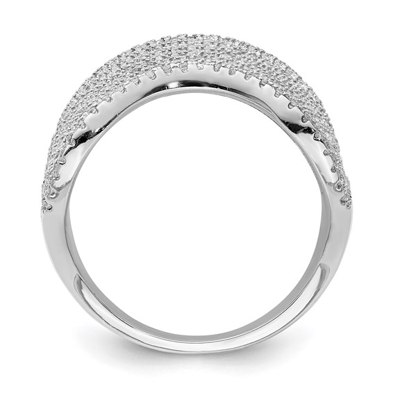 Sterling Silver Rhodium-plated Multi CZ Wave Design Ring