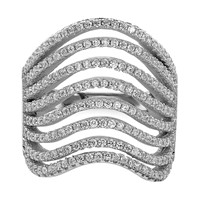 Sterling Silver Rhodium-plated Multi CZ Wave Design Ring view 4