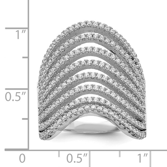 Sterling Silver Rhodium-plated Multi CZ Wave Design Ring