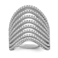 Sterling Silver Rhodium-plated Multi CZ Wave Design Ring view 1