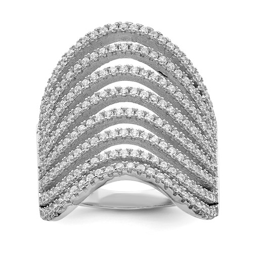 Sterling Silver Rhodium-plated Multi CZ Wave Design Ring