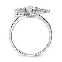 Sterling Silver Rhodium Plated CZ Flower Ring view 2