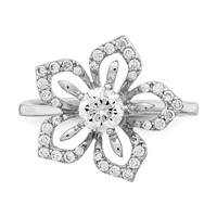 Sterling Silver Rhodium Plated CZ Flower Ring view 5