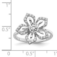 Sterling Silver Rhodium Plated CZ Flower Ring view 3