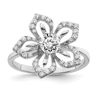 Sterling Silver Rhodium Plated CZ Flower Ring view 1