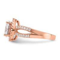 Sterling Silver Rose-tone 8mm Center CZ Halo Ring view 4