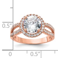 Sterling Silver Rose-tone 8mm Center CZ Halo Ring view 3