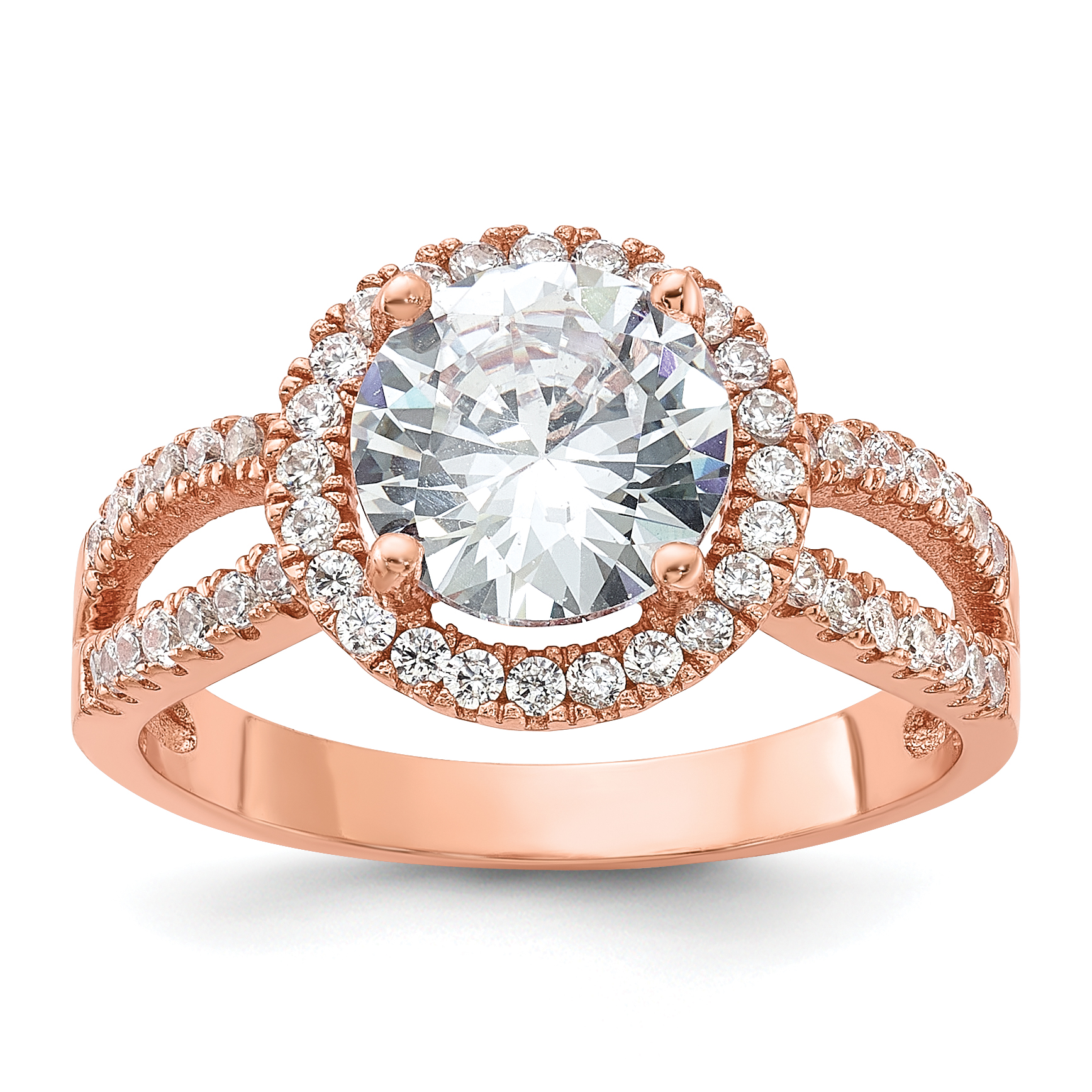 Sterling Silver Rose-tone 8mm Center CZ Halo Ring (QR6977-7)
