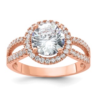 Sterling Silver Rose-tone 8mm Center CZ Halo Ring