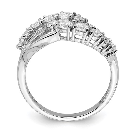 Sterling Silver Rhodium-plated 2-Row Wave CZ Ring