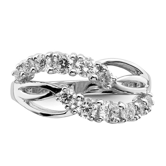 Sterling Silver Rhodium-plated 2-Row Wave CZ Ring