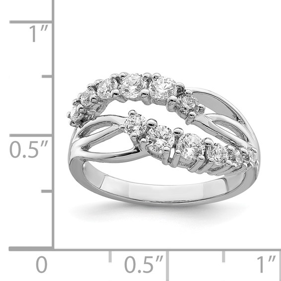 Sterling Silver Rhodium-plated 2-Row Wave CZ Ring