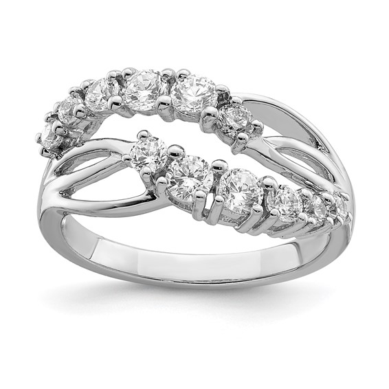 Sterling Silver Rhodium-plated 2-Row Wave CZ Ring