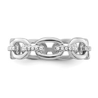Sterling Silver Rhodium-plated CZ Bars & Oval Links Band view 4