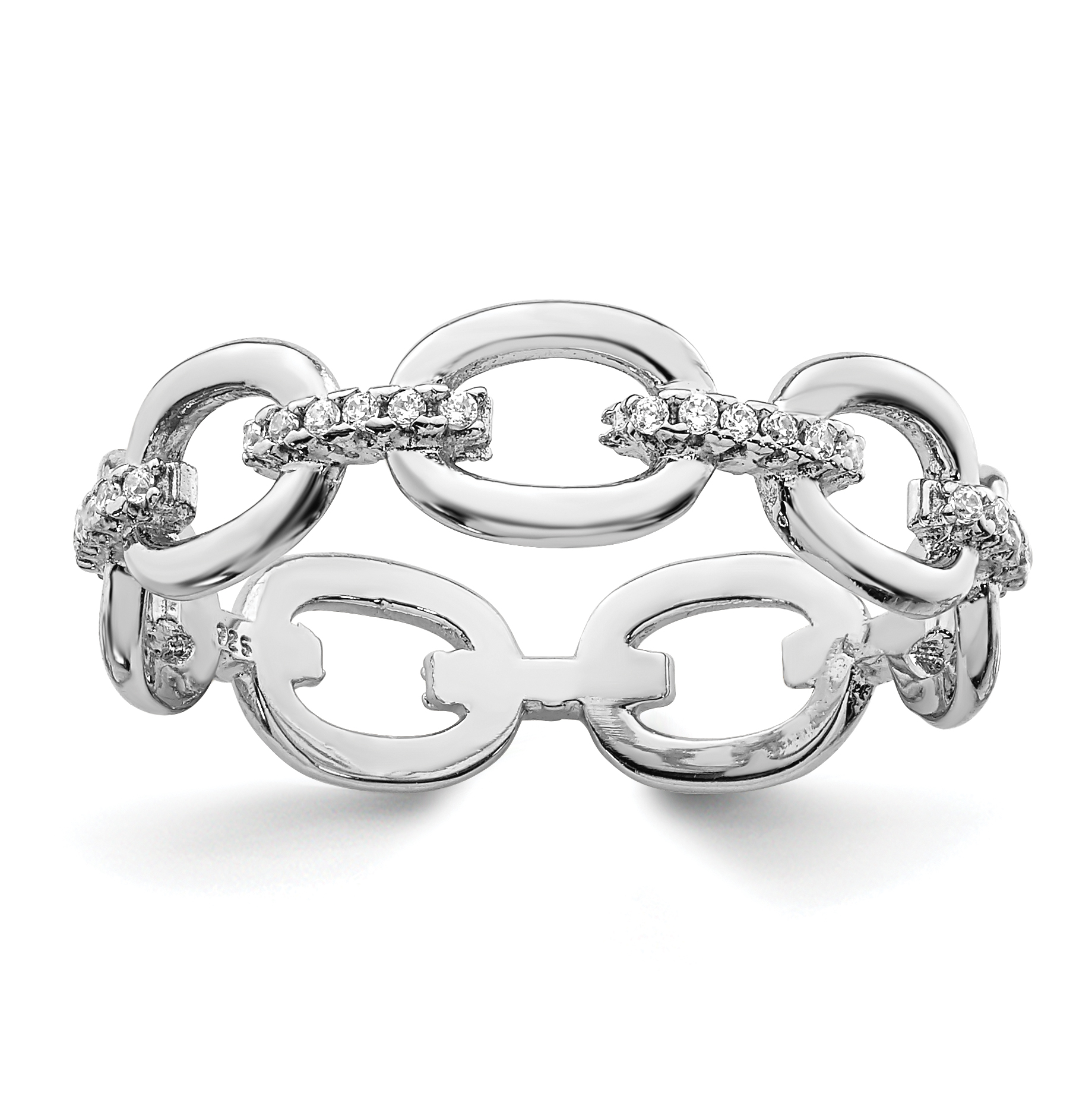 Sterling Silver Rhodium-plated CZ Bars & Oval Links Band (QR6980-6)