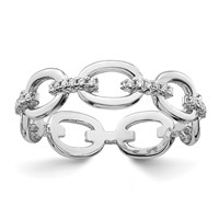 Sterling Silver Rhodium-plated CZ Bars & Oval Links Band view 1
