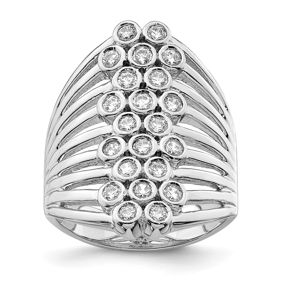 Sterling Silver Rhodium-plated Multi-row Bezel CZ Ring