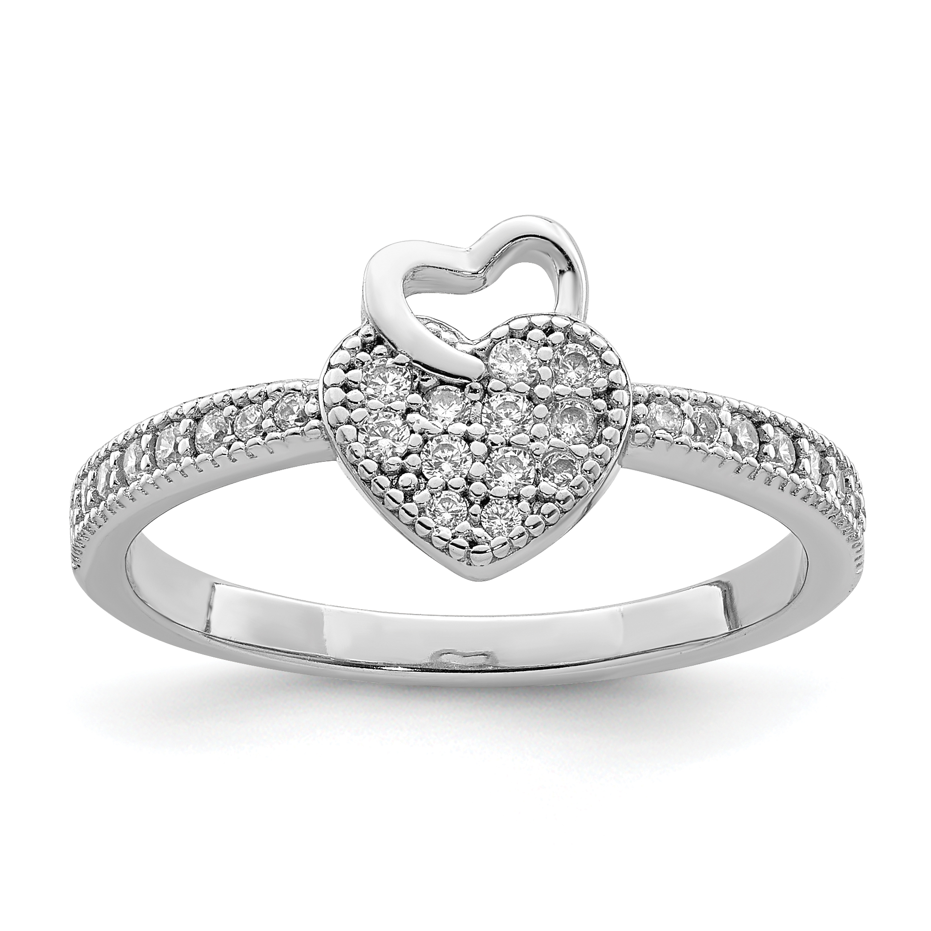 Sterling Silver Hearts Rhodium plated CZ Ring (QR6983-7)