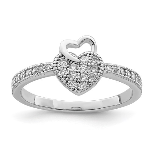 Sterling Silver Hearts Rhodium Plated CZ Ring