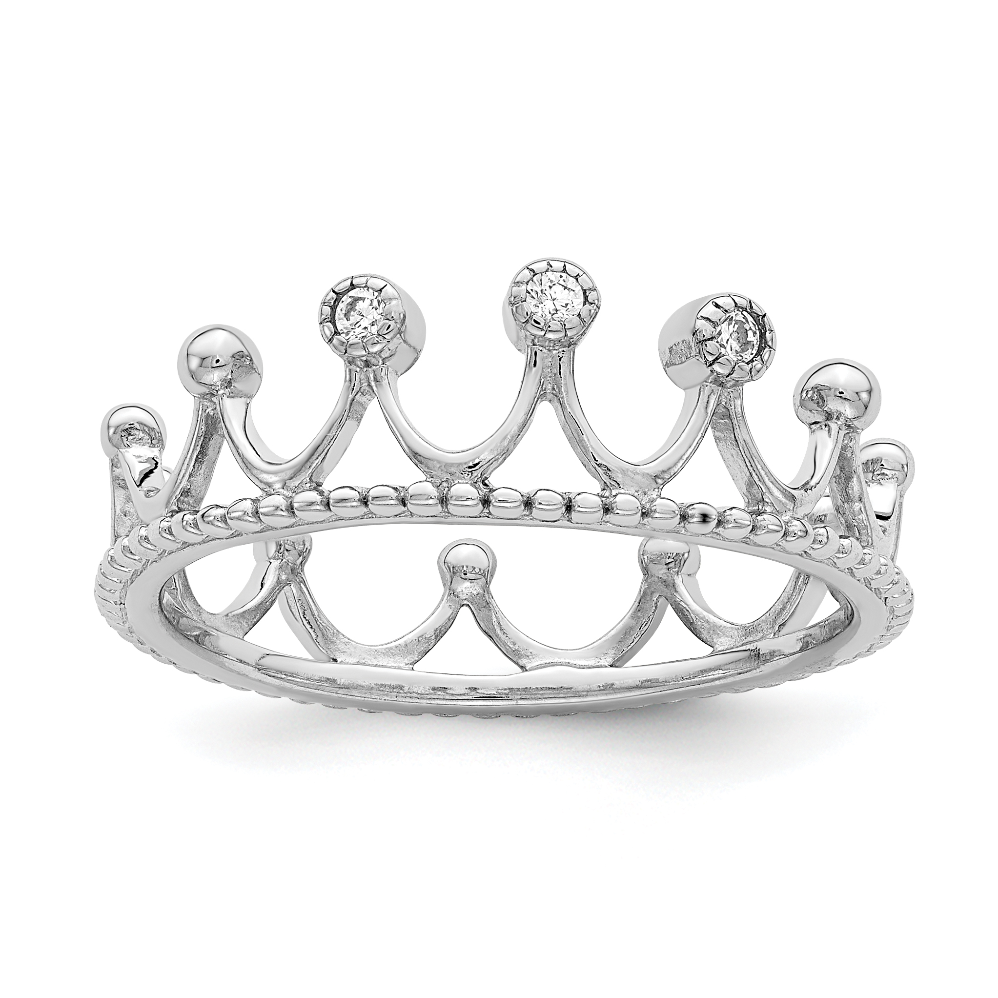 Sterling Silver Rhodium-Plated CZ Crown Ring (QR6984-6)