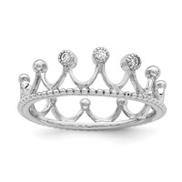Sterling Silver Rhodium-Plated CZ Crown Ring view 1