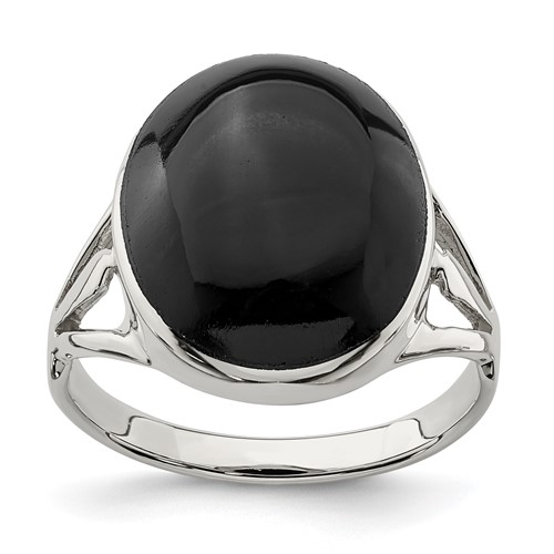 Sterling Silver Polished Black Onyx Oval Cut Ring