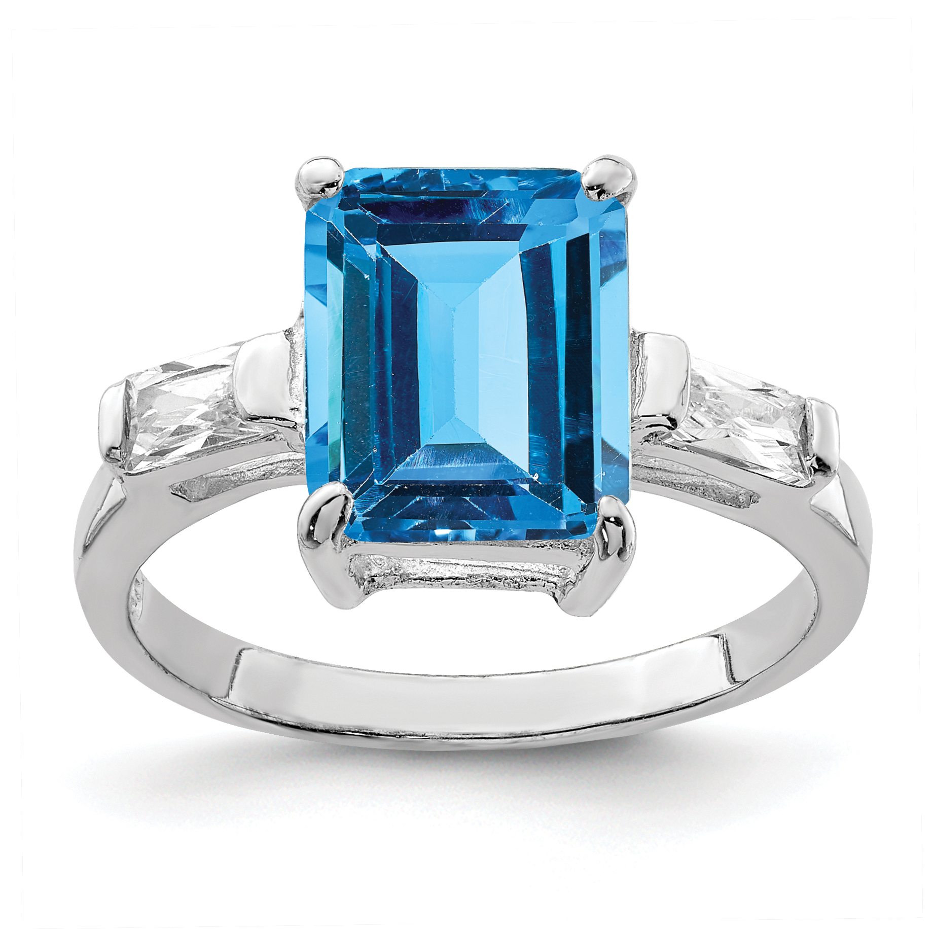 Sterling Silver Rhodium Blue Topaz Ring (QR699-6)