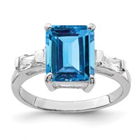 Sterling Silver Rhodium Blue Topaz Ring view 1