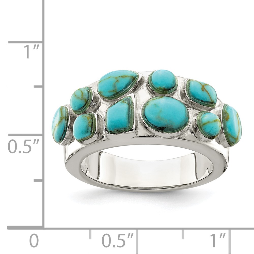 Sterling Silver Synthetic Turquoise Inlay Ring (QR6990-6)