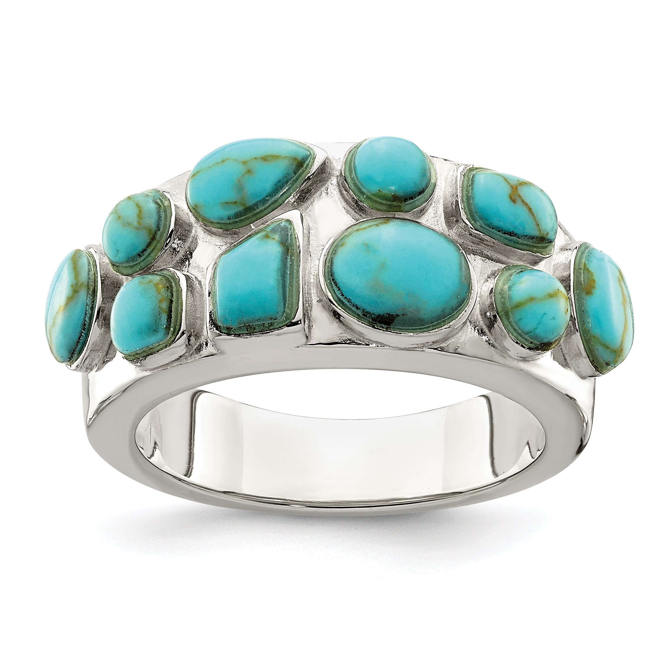 Sterling Silver Synthetic Turquoise Inlay Ring (QR6990-6)