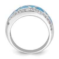 Sterling Silver Rhodium-plated Triangle Lab Created Blue Opal & CZ Ring view 2