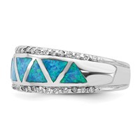 Sterling Silver Rhodium-plated Triangle Lab Created Blue Opal & CZ Ring view 3