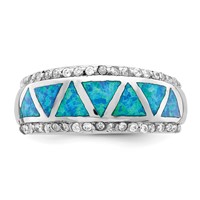 Sterling Silver Rhodium-plated Triangle Lab Created Blue Opal & CZ Ring view 4