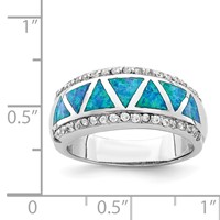 Sterling Silver Rhodium-plated Triangle Lab Created Blue Opal & CZ Ring view 5