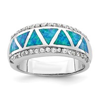 Sterling Silver Rhodium-plated Triangle Lab Created Blue Opal & CZ Ring view 1