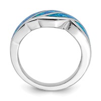 Sterling Silver Rhodium-plated Lab Created Blue Opal Inlay Ring view 2