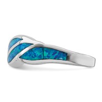 Sterling Silver Rhodium-plated Lab Created Blue Opal Inlay Ring view 3