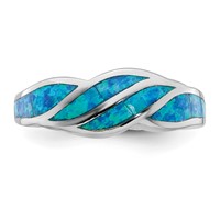 Sterling Silver Rhodium-plated Lab Created Blue Opal Inlay Ring view 4